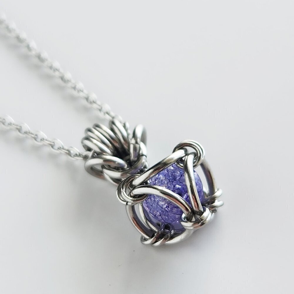 Whimsical fairy silver and purple pearl chainmail necklace